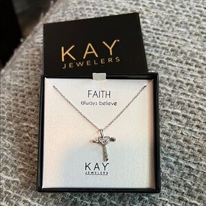Kay Jewelers Sterling Silver Cross Necklace Diamond Heart 925 New in Box